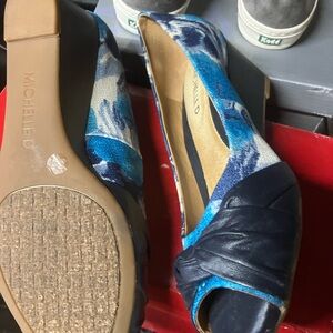 Michelle D Blue Wedges with Striking Cutouts